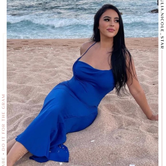 Blue Cowl Neck Maxi Dress - Picture 7 of 8